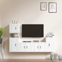  5 Piece TV Cabinet Set White Engineered Wood