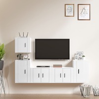  5 Piece TV Cabinet Set High Gloss White Engineered Wood