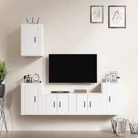  5 Piece TV Cabinet Set White Engineered Wood