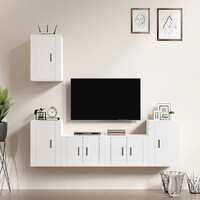 5 Piece TV Cabinet Set High Gloss White Engineered Wood