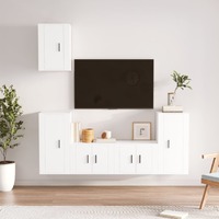  5 Piece TV Cabinet Set White Engineered Wood