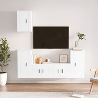  5 Piece TV Cabinet Set High Gloss White Engineered Wood