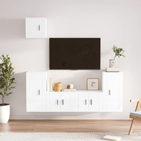  5 Piece TV Cabinet Set High Gloss White Engineered Wood