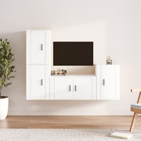  4 Piece TV Cabinet Set White Engineered Wood