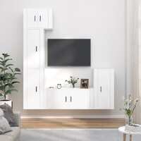  5 Piece TV Cabinet Set White Engineered Wood