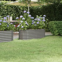  Garden Raised Bed Powder-Coated Steel 114x40x36 cm Grey