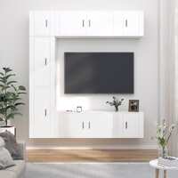  7 Piece TV Cabinet Set White Engineered Wood