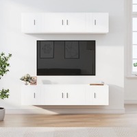  6 Piece TV Cabinet Set White Engineered Wood