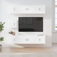  7 Piece TV Cabinet Set White Engineered Wood