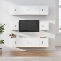  8 Piece TV Cabinet Set White Engineered Wood