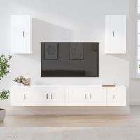  6 Piece TV Cabinet Set White Engineered Wood