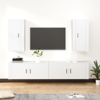  4 Piece TV Cabinet Set White Engineered Wood
