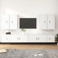  8 Piece TV Cabinet Set White Engineered Wood