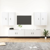  6 Piece TV Cabinet Set White Engineered Wood