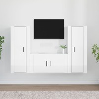  3 Piece TV Cabinet Set High Gloss White Engineered Wood