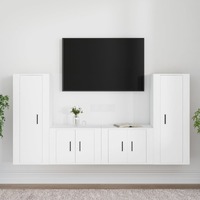  4 Piece TV Cabinet Set White Engineered Wood