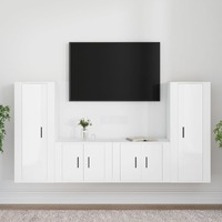  4 Piece TV Cabinet Set High Gloss White Engineered Wood