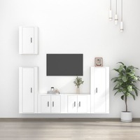  5 Piece TV Cabinet Set White Engineered Wood
