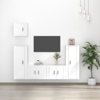  5 Piece TV Cabinet Set White Engineered Wood