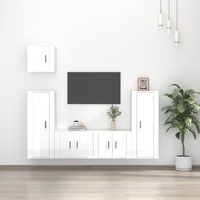  5 Piece TV Cabinet Set High Gloss White Engineered Wood