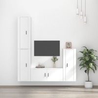  4 Piece TV Cabinet Set White Engineered Wood