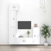  5 Piece TV Cabinet Set White Engineered Wood