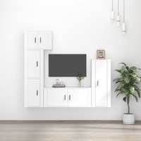  5 Piece TV Cabinet Set White Engineered Wood