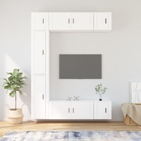 7 Piece TV Cabinet Set White Engineered Wood