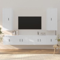  6 Piece TV Cabinet Set White Engineered Wood