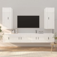  6 Piece TV Cabinet Set High Gloss White Engineered Wood