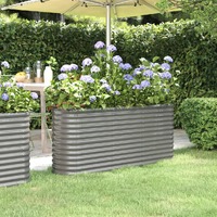  Garden Raised Bed Powder-Coated Steel 152x40x68 cm Grey
