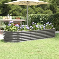  Garden Raised Bed Powder-Coated Steel 224x80x36 cm Grey