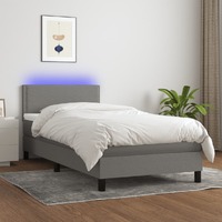  Box Spring Bed with Mattress&amp;LED Dark Grey 100x200cm Fabric