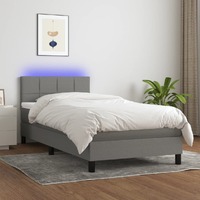 vidaXL Box Spring Bed with Mattress&amp;LED Dark Grey 100x200cm Fabric