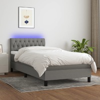  Box Spring Bed with Mattress&amp;LED Dark Grey 100x200cm Fabric