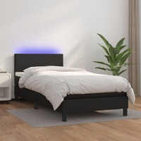  Box Spring Bed with Mattress&amp;LED Black 100x200cm Faux Leather