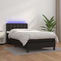  Box Spring Bed with Mattress&amp;LED Black 100x200cm Faux Leather