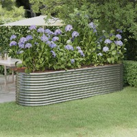  Garden Raised Bed Powder-Coated Steel 296x80x68 cm Silver