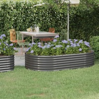  Garden Raised Bed Powder-Coated Steel 175x100x36 cm Grey