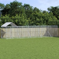  Outdoor Dog Kennel with Roof Silver 10x2x2.5 m Galvanised Steel