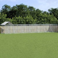 Outdoor Dog Kennel with Roof Silver 14x2x2.5 m Galvanised Steel
