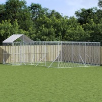  Outdoor Dog Kennel with Roof Silver 6x6x2.5 m Galvanised Steel
