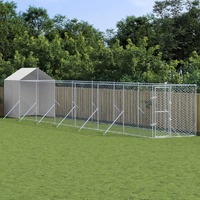  Outdoor Dog Kennel with Roof Silver 2x14x2.5 m Galvanised Steel