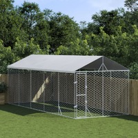  Outdoor Dog Kennel with Roof Silver 3x7.5x2.5 m Galvanised Steel