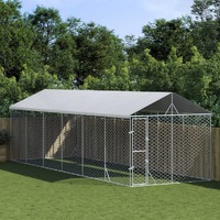 Outdoor Dog Kennel with Roof Silver 3x9x2.5 m Galvanised Steel