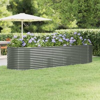  Garden Raised Bed Powder-Coated Steel 322x100x68 cm Grey