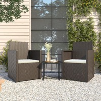  3 Piece Outdoor Sofa Set with Cushions Black Poly Rattan