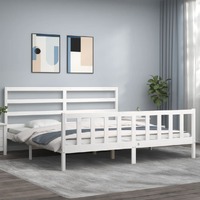  Bed Frame without Mattress White 183x203 cm King Solid Wood Pine