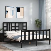  Bed Frame without Mattress Black 135x190 cm Solid Wood Pine