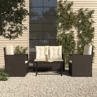  4 Piece Outdoor Lounge Set with Cushions Poly Rattan Black